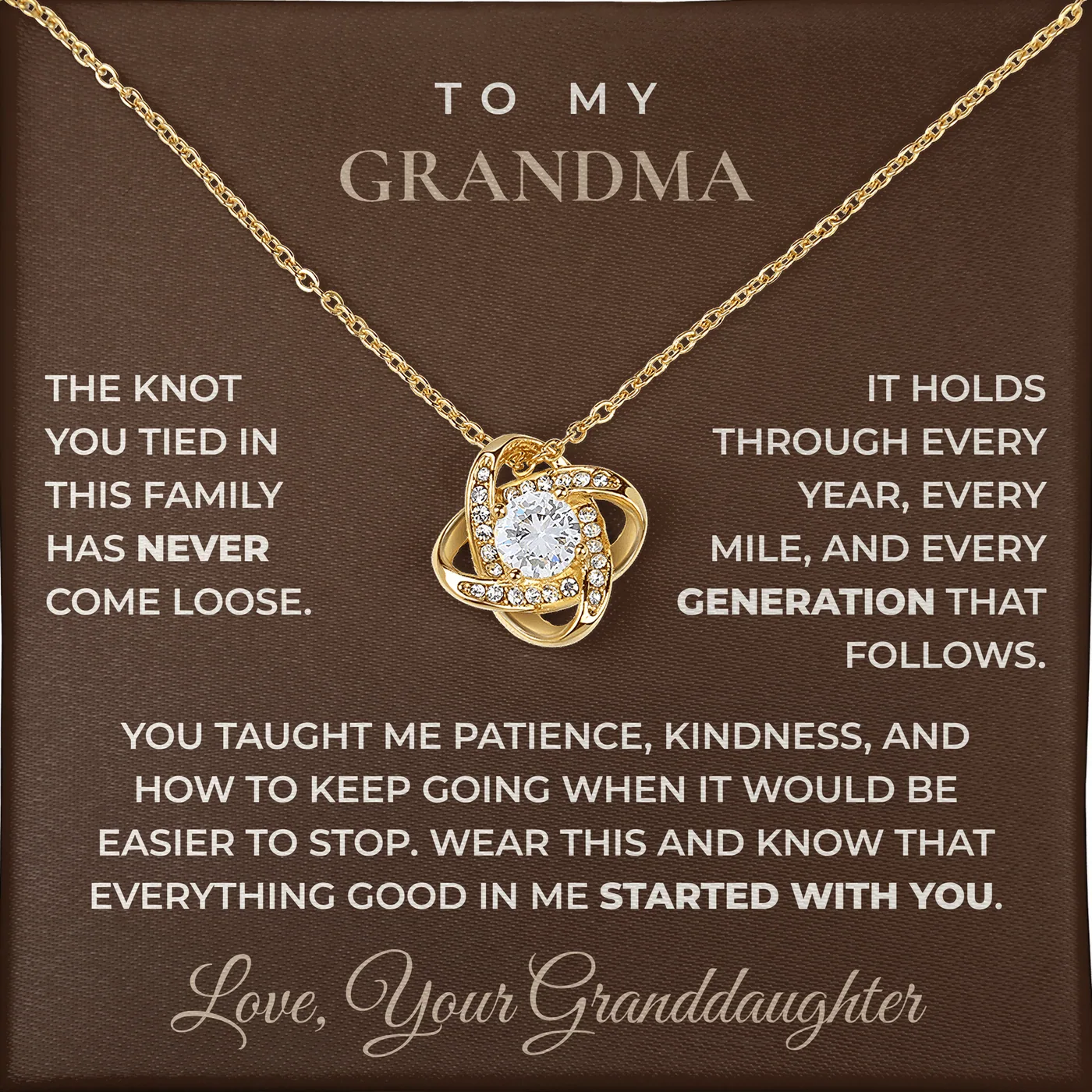 Everything Good In Me Love Knot Necklace for grandma